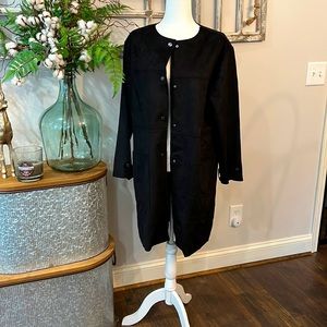 Black suede car length coat